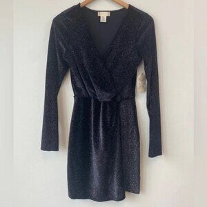 Altar'd State Shimmering Black Stretch Velvet Long Sleeve Mini Dress